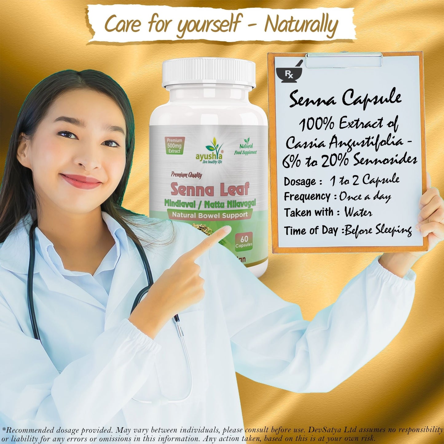 Ayushya Senna Leaf (Cassia angustifolia) Capsules Digestive Regularity Support - Vegan, Gluten Free, Non-GMO, 60 Capsules