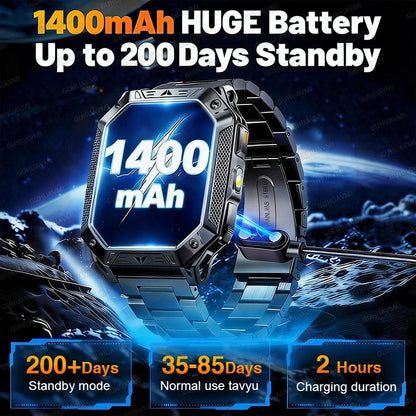 2026 TANK New 1400mAh Military GPS Smart Watch Men 2.01" AMOLED Screen 10ATM Waterproof Clock SOS Call Flashlight Smartwatch iOS