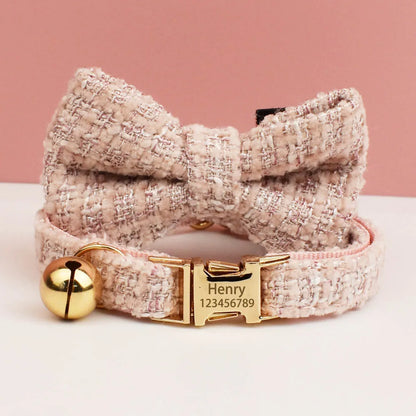 Personalized Metal Hardware Cat Collar And Leash Set with Bell Engraving ID Tag for Kittens Pet Accessories