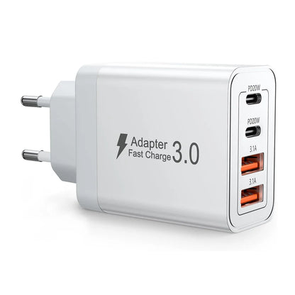 EU/UK/US/AU Wall Plug Multi-Port USB-C/USB-A Mobile Phone Charger, 40W Dual PD Fast Charging Block Adapter for iPhone, Xiaomi