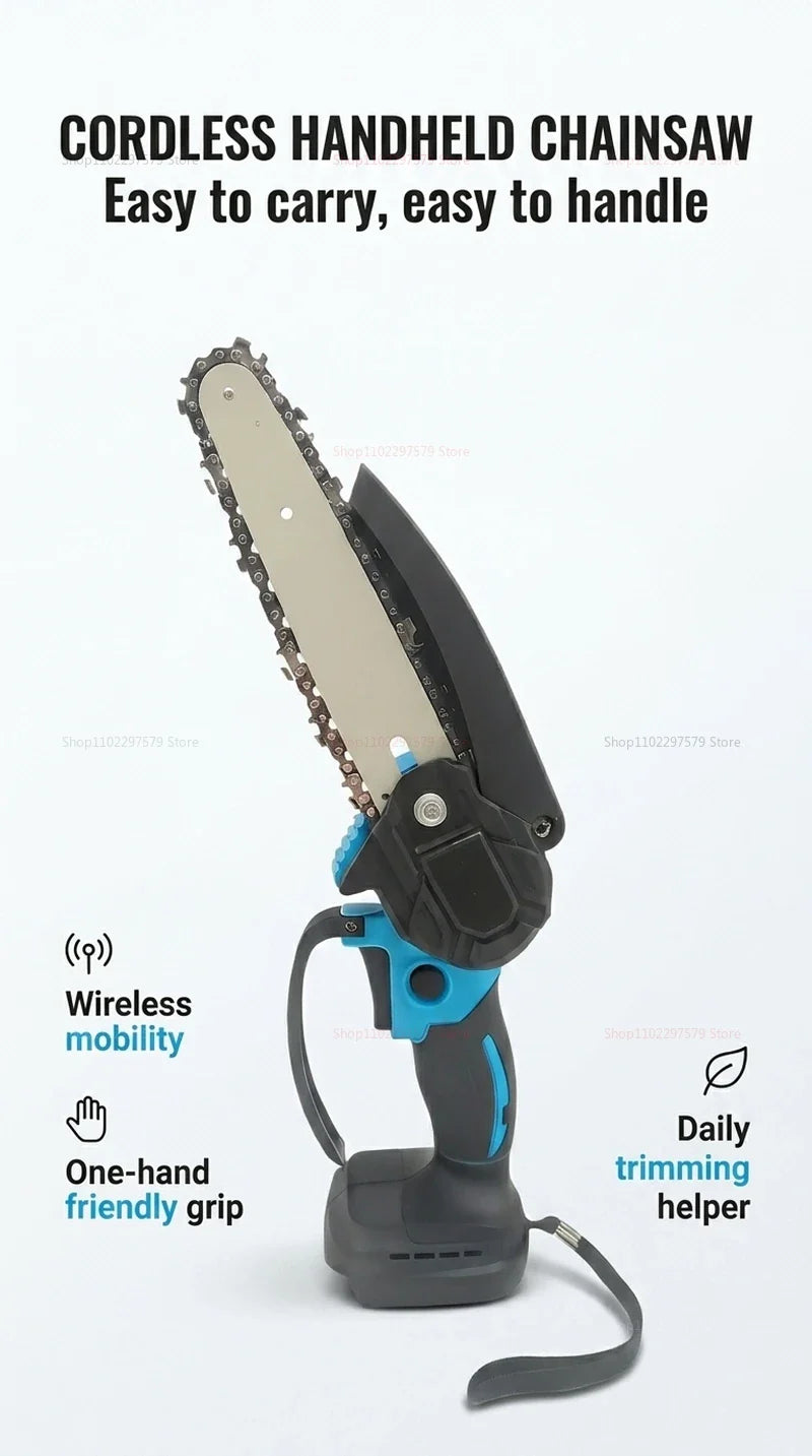 6Inch Cordless Electric Chainsaw Rechargeable No Battery Lightweight Power Tool for Woodcutting Gardening Makita 18V Compatible