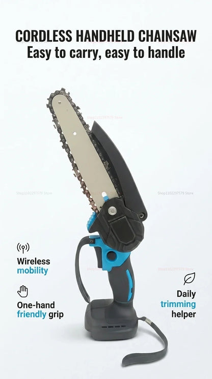6Inch Cordless Electric Chainsaw Rechargeable No Battery Lightweight Power Tool for Woodcutting Gardening Makita 18V Compatible
