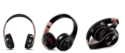 Men Gift Gold Wireless Headphones Bluetooth Earphone Stereo Headset Game with Build-in MIC with Universal for Android and iOS