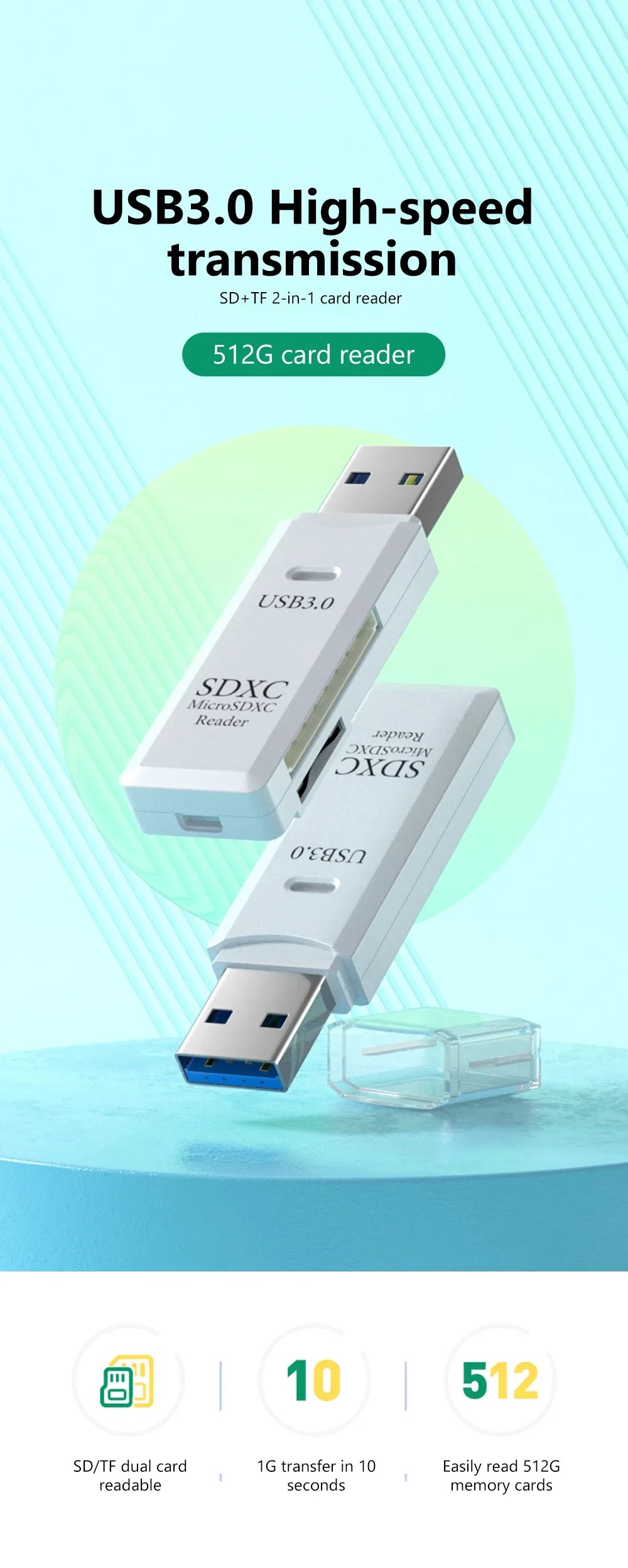 2 in 1 USB 3.0 Card Reader Micro TF sd card Reader usb adapter High Speed Cardreader TF Memory card For PC Laptop Accessories