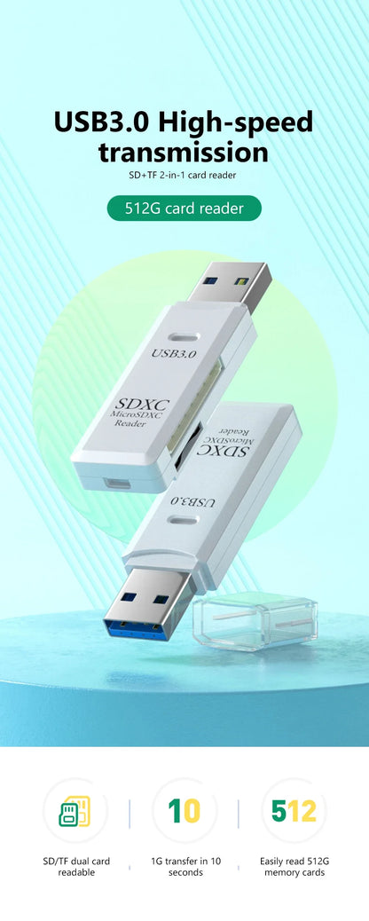 2 in 1 USB 3.0 Card Reader Micro TF sd card Reader usb adapter High Speed Cardreader TF Memory card For PC Laptop Accessories