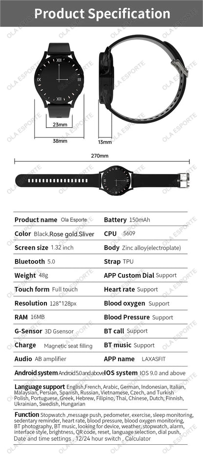 Smart Watch 1.32inch HD AMOLED Screen Bluetooth Call Health Monitor Smartwatch Men Women Fitness Sports Watches For Android IOS