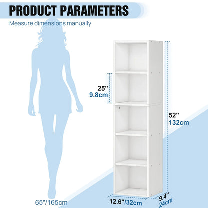 Cube Bookcase, 5 Tier Storage Cabinet, Wooden Display Shelf, Floor Standing Cabinet, Office, Living Room, Bedroom Furniture