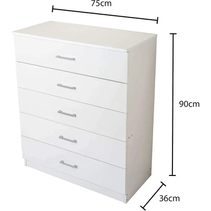 5-Drawer White Bedroom Chest with Anti-Bow Support and Clothes Organizer