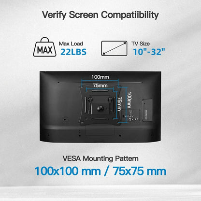 Adjustable TV Mounts Wall Mount Bracket Supports 10"-32" LED/LCD TVS,Holds Up to 10kg, VESA 100*100, Home Office Use TV Stand