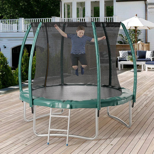 Voltsify 10FT Outdoor Enclosure Trampoline with Ladder, 305cm Dia x 240cm H
