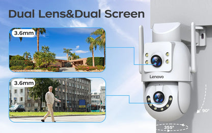 Lenovo Outdoor Security Camera 4K HD IP Camera  with Dual Lens PTZ Color Night Vision CCTV Video Surveillance Protection