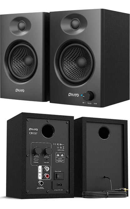 OHAYO 60W Computer Speakers for Music Gaming, Active Bluetooth 5.3, Stereo 2.0 Speakers for Desktop PC or Laptop, Aux RCA Input