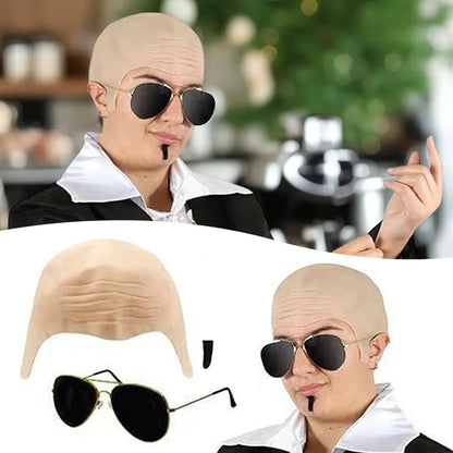 Cosplay Costume Accessory Set With Nude Latex Bald Cap/Sunglasses/Black Souls Patch Funny Singers Rapper Fancys Dress For Adults