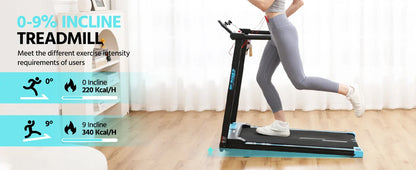 3-in-1 Folding Treadmill Walking Pad, 3.0 HP Quiet Motor, 9% Adjustable Incline, Max 14km/h, LCD Monitor & Safety Warn