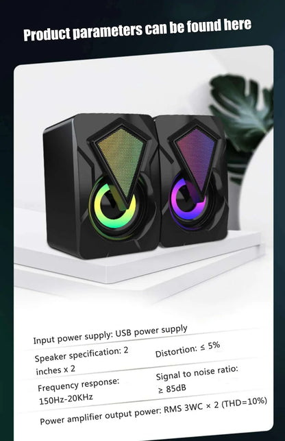 New X2 computer speaker, illuminated desktop laptop, multimedia mini wired RGB speaker