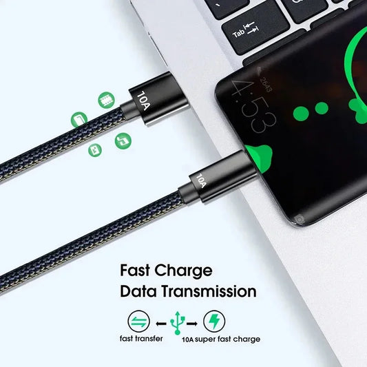 New 10A 120W Fast Charging Type C Cable Usb Data Transfer Data Cord For Xiaomi Oneplus Realme Huawei 0.25/0.5/1/1.5/2/3m