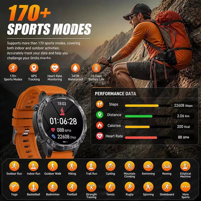 New TANK Military GPS Offline Map Smart Watch 730mAh 3 ATM Waterproof Sports Compass Heart Rate 2GB HD Bluetooth Call SmartWatch