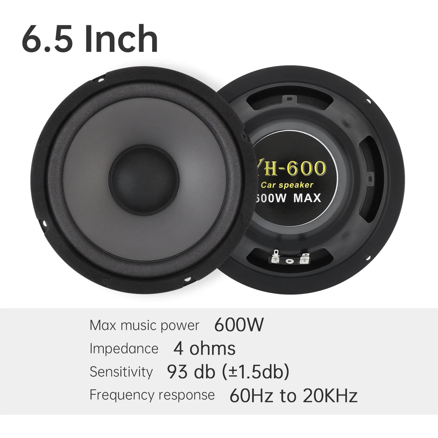 1 Piece 6.5 Inch Car Speakers 600W 2-Way Vehicle Door Subwoofer Audio Stereo Full Range Frequency Automotive Speakers for Car
