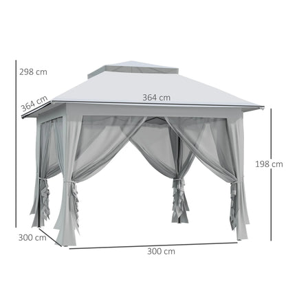 Outsunny 3.6 x 3.6 m Pop up Gazebo with Netting and Wheeled Carry Bag, UPF50+ Height Party Tent Instant Canopy Sun Shade Shelter