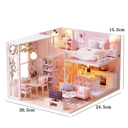 DIY Doll Houses Kits 3D Wooden Puzzles Mini Doll House Assembly Building Furniture Handmade Toys For Kids Birthday Gifts