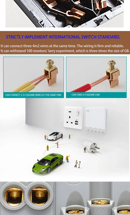 UK Standard 13A Switched Wall Socket with Dual USB Charger Ports LED Indicator Standard Size Easy Fit Wall Mounted USB Power