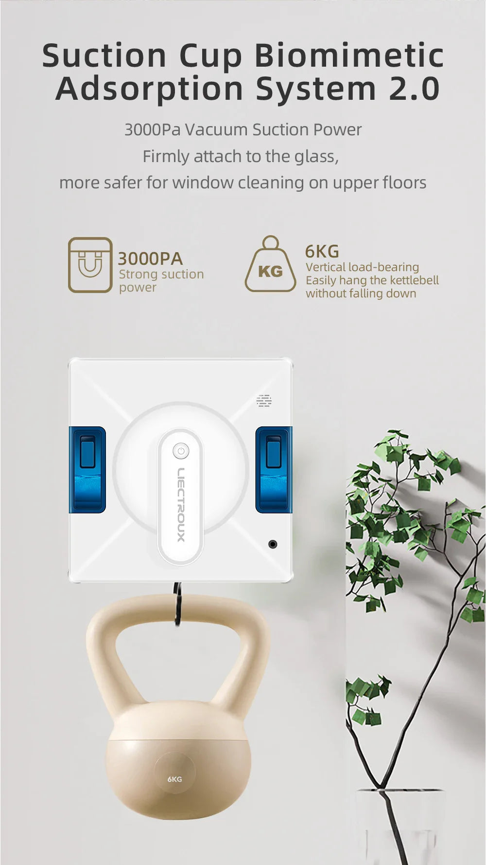 Robot Window Cleaner Liectroux YW509, 4-Way Water Spray,Home Glass Floor Window Robot Vacuum Cleaner,Strong Vacuum,Smart Memory