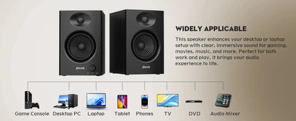 OHAYO 60W Computer Speakers for Music Gaming, Active Bluetooth 5.3, Stereo 2.0 Speakers for Desktop PC or Laptop, Aux RCA Input