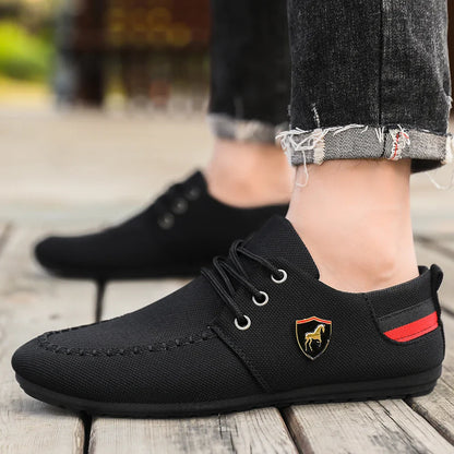 Men's Breathable Fabric Casual Loafers, Soft-Soled Comfortable Lace-Up Low-Top Men's Shoes, Versatile for Daily Commuting and Light Business Wear, Lightweight, Wear-Resistant, Non-Stuffy, Comfortable for Long Wear, Suitable f