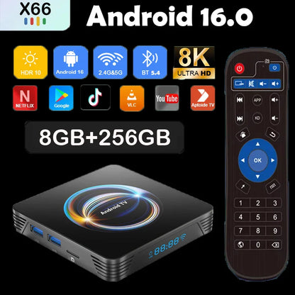 Android 16 Smart TV Box X66 8GB+256GB Rockchip RK3528 Google Assistant 8K Video Bluetooth5.4 Media Player Very Fast Set Top Box