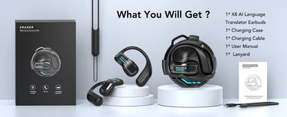 ERAZER X8 AI Translator Earbuds Gaming Bluetooth 5.4 Wireless Headphones Low latency HD Call Earphones with Mic Waterproof