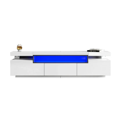 PINGGO TV Stand Cabinet for 70-inch TV High Gloss TV Stand Unit with LED Lights 160CM, 3 Drawers, 3 Open Storage Space