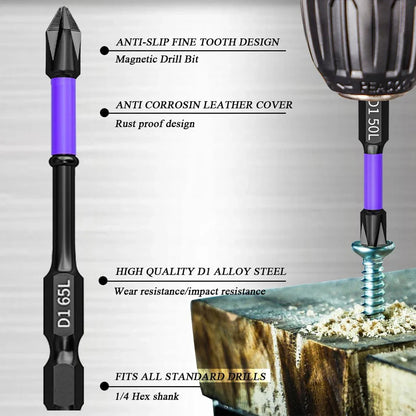 6/12 Pcs Magnetic Screwdriver Bits Non-slip Shockproof Phillips Impact Bits Hex Shank Alloy Steel Bits Suitable for Power Tools