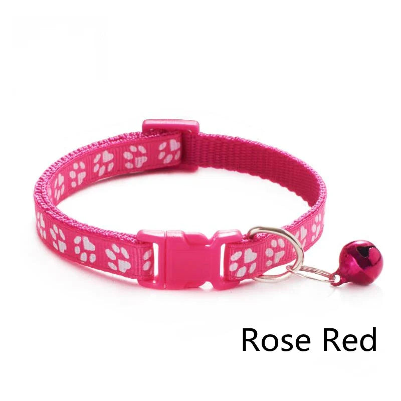 Pet Collar With Bell Cartoon Footprint Colorful Dog Puppy Cat Accessories Kitten Collar Adjustable Safety Bell Ring Necklace Pet