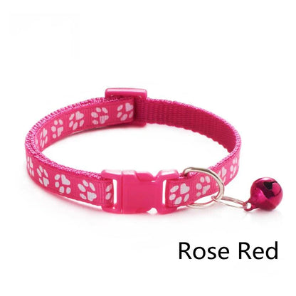 Pet Collar With Bell Cartoon Footprint Colorful Dog Puppy Cat Accessories Kitten Collar Adjustable Safety Bell Ring Necklace Pet