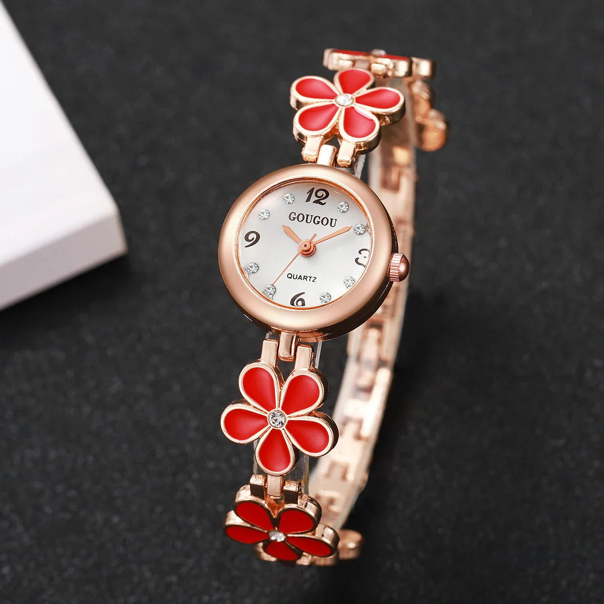Fashion Flower Bracelet Strap Women Watches Ladies Diamond Arabic Numeral Dial Wristwatches Reloj Mujer（Without Box）