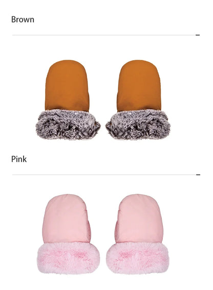 Stroller Gloves 1 Pair Winter Windproof Warm Cute Bear Brown Style Universal Prams Gloves Waterproof Baby Stroller Accessories
