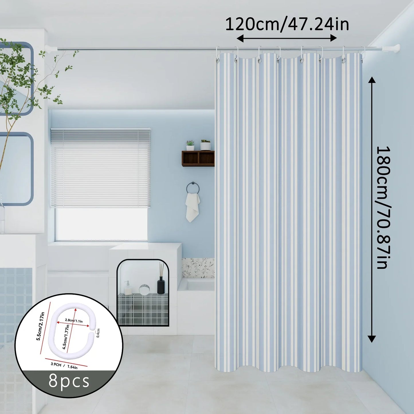 The classic blue and white striped dry-wet separation partition shower curtain is suitable for various decoration styles