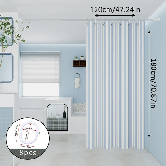 The classic blue and white striped dry-wet separation partition shower curtain is suitable for various decoration styles