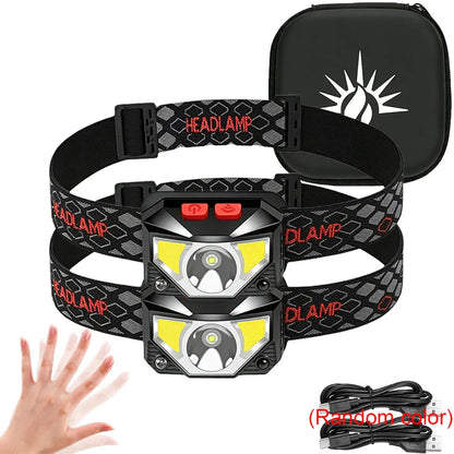 1-3PCS Rechargeable LED Headlamp Sensor Headlight With COB and LED Beads 8 Lighting Modes White and Red Light Fishing Light
