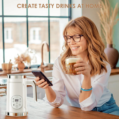 BioloMix Upgraded 5-in-1 LED Touch Screen Milk Frother for Lattes & Coffee, Hot And Cold Foam Maker