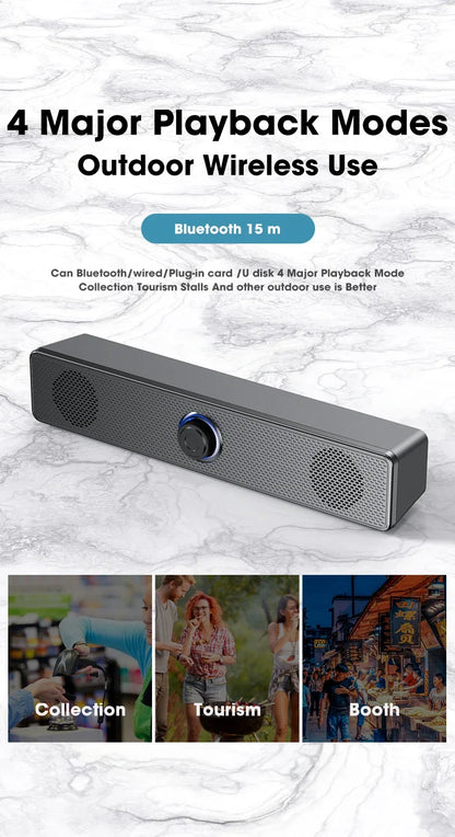 PC Soundbar Wired and  Bluetooth Speaker USB Powered Soundbar for TV Pc Laptop Gaming Home Theater Surround Audio System
