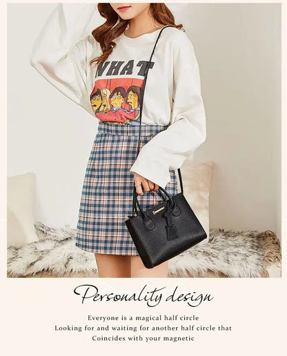 Single-shoulder Crossbody Handheld Triple-use Satchel Portable Leisure Bag Solid Color Lychee Grain Ladies Handbags ﻿