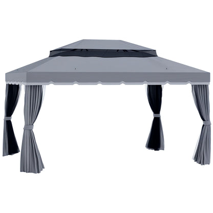 Outsunny 3 x 4m Aluminium Garden Gazebo, Marquee Canopy Shelter Pavilion Party Tent with Nets and Curtains