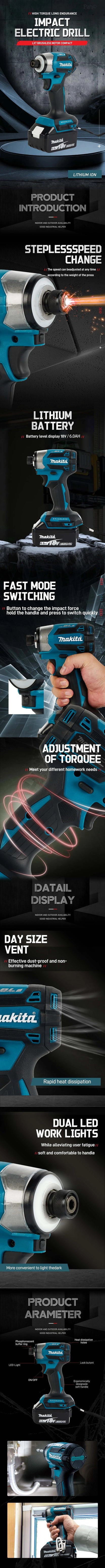 Makita DTD173 1800RPM Cordless Impact Driver 180N.m Brushless Motor Electric Drill Wood/Bolt/T-Mode For Makita Battery