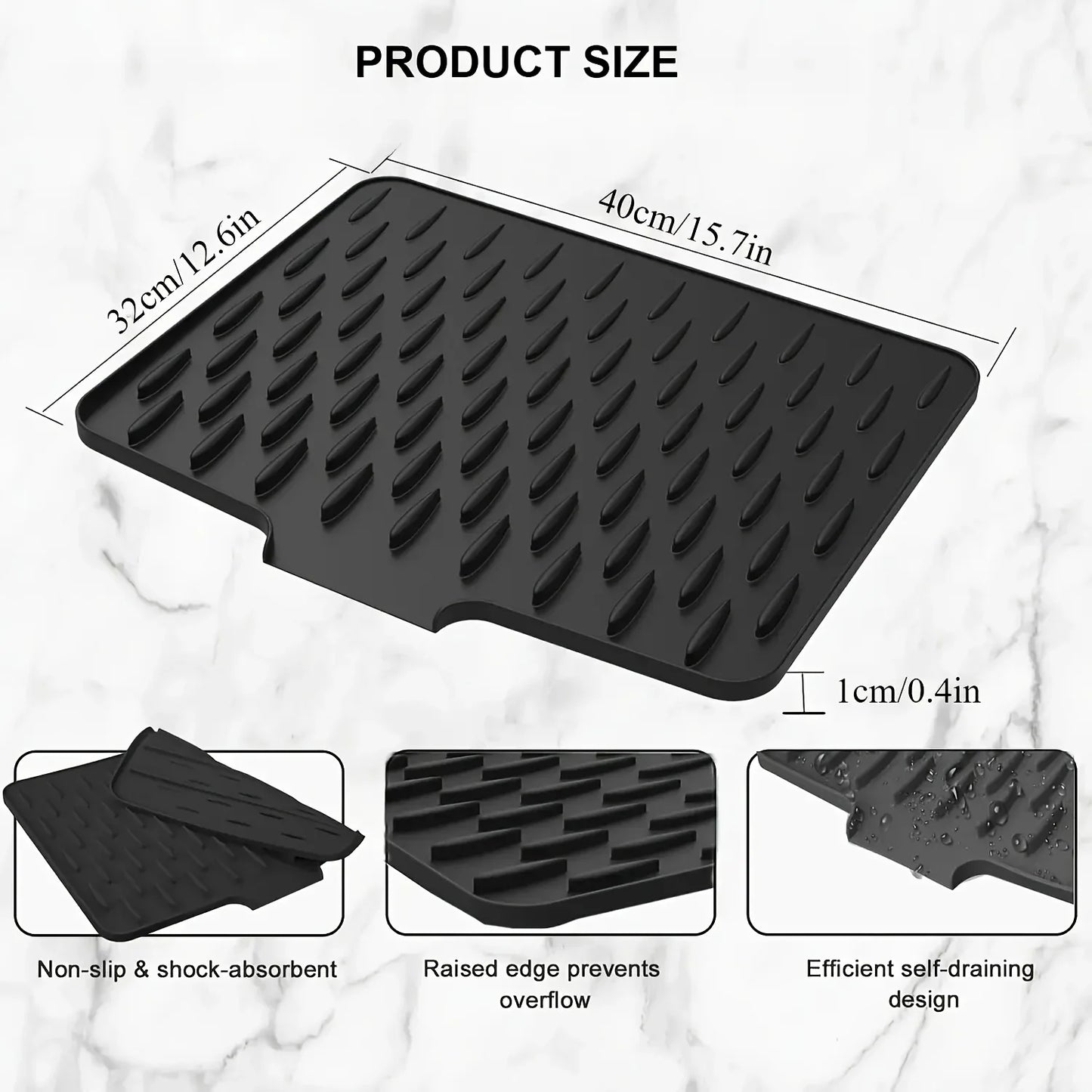 Kitchen Silicone Drain Mat with Built-in Drainage Design, Easy to Clean, Suitable for Countertops, Sinks, Refrigerators