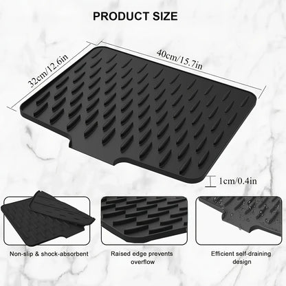 Kitchen Silicone Drain Mat with Built-in Drainage Design, Easy to Clean, Suitable for Countertops, Sinks, Refrigerators