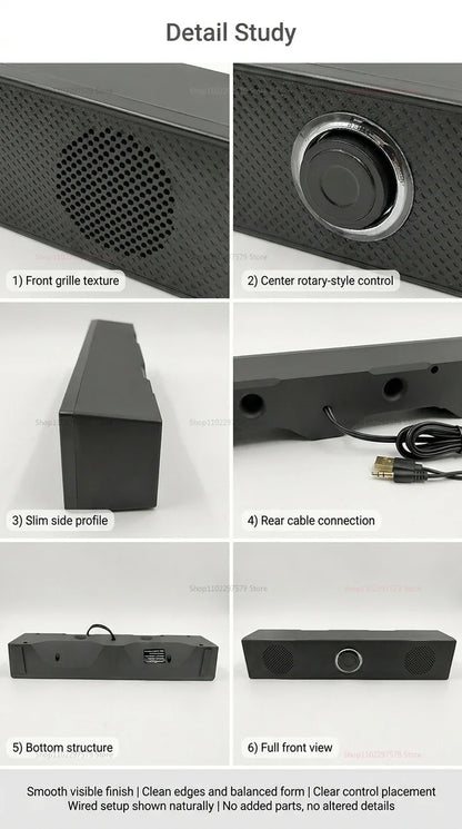 Wired Bluetooth Speaker USB Powered Soundbar Stereo Bass Dual Speaker Home Theater TV PC Laptop Gaming Portable Audio Box
