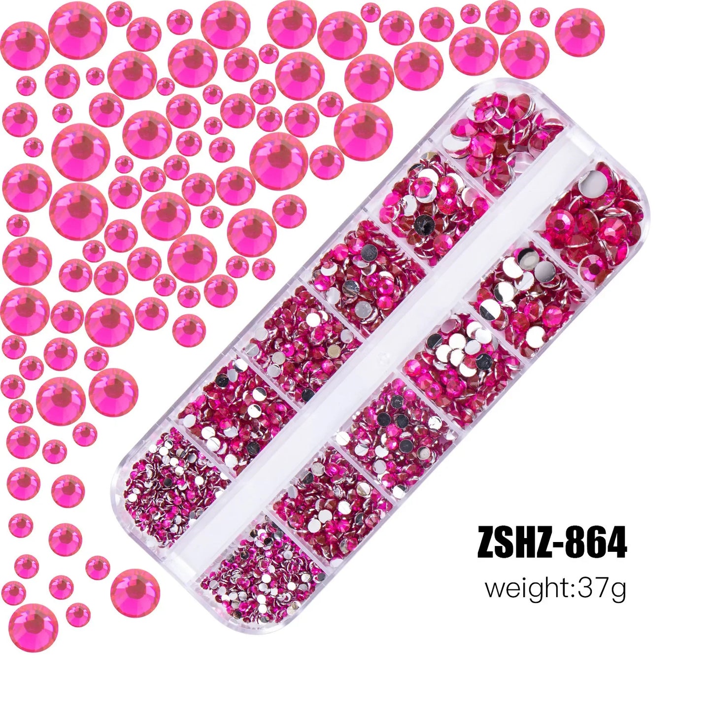 2400pcs+ Shiny Clear Crystal Gems Nail Rhinestones 1.5-4mm Mixed Round Glass Stone Flatback Nail Charms 12grids Nail Diamond DIY
