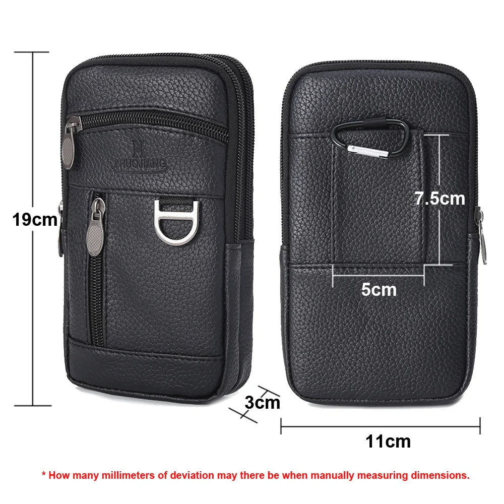 Men Waist Bag Mobile Phone Bag Outdoor PU Leather Wearable Belt Sports Waterproof Small Hanging Bag Business Leisure Coin Purse