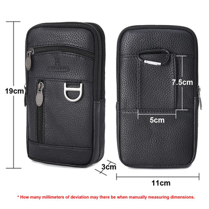Men Waist Bag Mobile Phone Bag Outdoor PU Leather Wearable Belt Sports Waterproof Small Hanging Bag Business Leisure Coin Purse